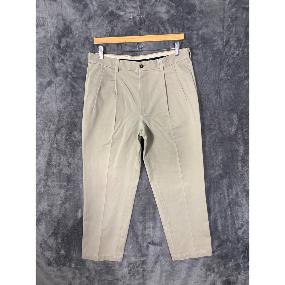 Brooks Brothers Advantage Chino Khaki Pants Double Pleated Mens 35x27.5 Tan